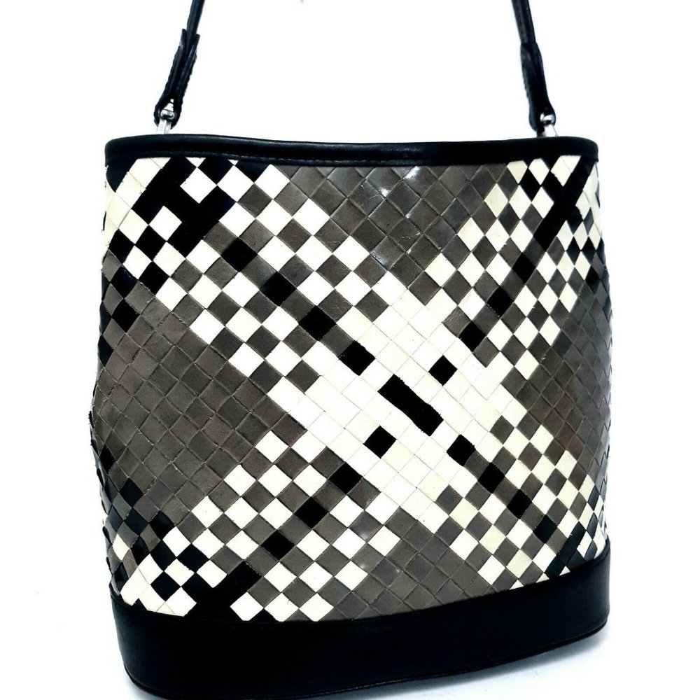Brighton Black White Basket Weaved Woven Hand Bag